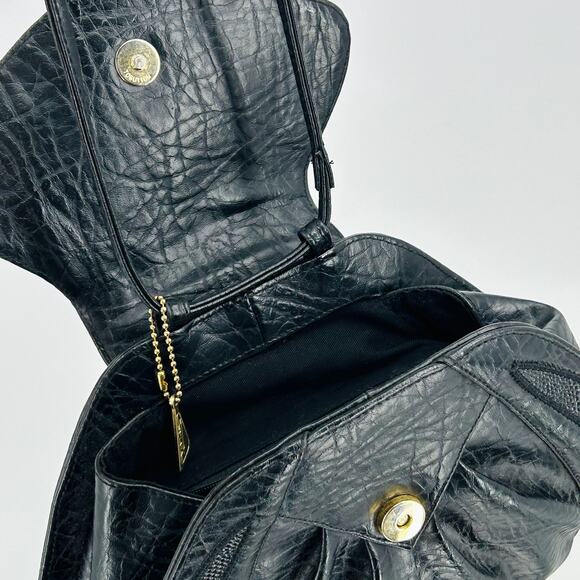 Vintage 70s 80s Bags by Sylvia Black Faux Leather + Authentic Snake Skin Purse - Picture 4 of 8